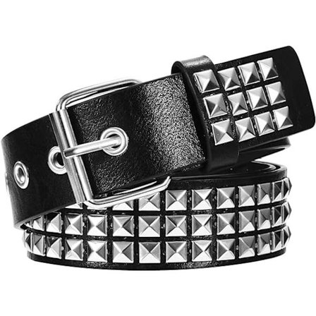 Studded Belt(Svart) Rock Rivet Belt PU Lær Punk Belt med Blanke Pyramid Studser for Kvinner og Menn Gotiske Klær Tilbehør