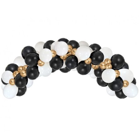 Ballongbåge Vit, Guld & Svart - Kalaslagret.se