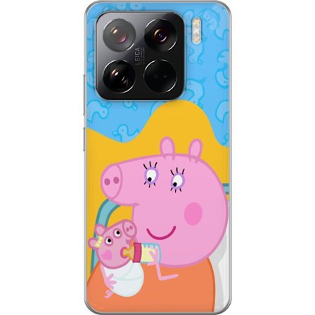 Kompatibel Mobilcover til Xiaomi 15 Pro Peppa Gris familie motiv med mor gris, far gris og venner, farverig tegnet børnebillede