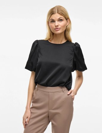 Vila Viellette 2/4 Satin Puff Top - Noos - Black - 34
