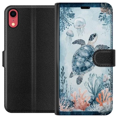 Yhteensopiva Lompakkokotelo Apple iPhone XR Akvarellimaalaus merikilpikonna korallien ja meduusojen joukossa rauhallisessa sinisessä vedenalaisessa m