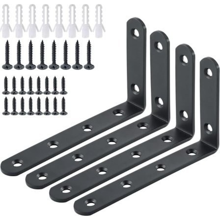 4 kpl 125 mm x 75 mm Harjattu Ruostumaton Teräs Hyllynkannattimet Seinäkannatin Tukikannatin EJ5207-4P, musta