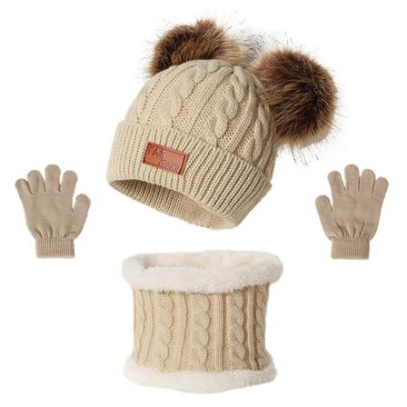 Baby Beanie Vinter Varma Småbarn Plyschmössa med Hårbollar Virkad