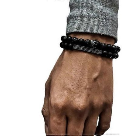 2 stk./sæt Krone Rektangel Kors Vedhæng Sort Frosted Vulkansten Perler Armbånd Til Mænd Charm Punk Smykker Gave