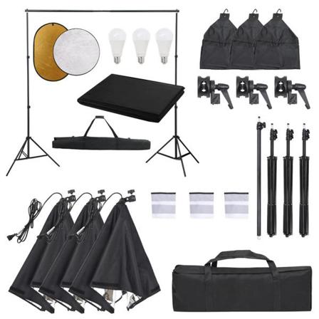 Vidaxl Fotostudio Med Lampor, Bakgrund Och Reflexskärm Svart