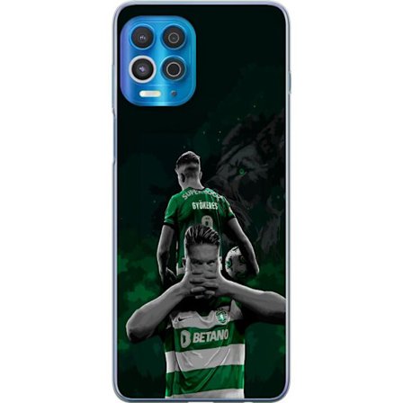 Kompatibel Mobilcover til Motorola Edge S Neonmotiv med teksten "Gaming er i mit DNA" på en blå og rød murvæg med en lysende DNA-spiral.