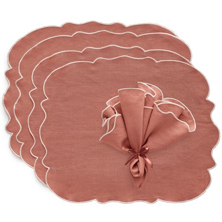 Decotique Decotique Gia Tekstilsett 4 bordbrikker + 4 servietter, rosa/hvit' - 'Rosa, hvit