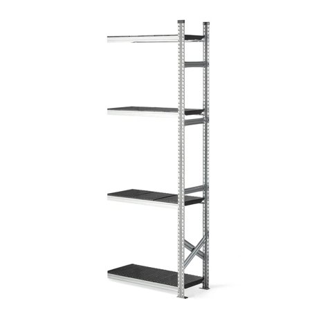 Reol påbyggseksjon med sorte plasthyller, 2500x900x400 mm