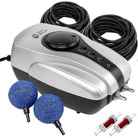 Lampi-ilmapumppu Koi-lammen ilmastin lampiin jopa 1000 gallonaan asti, lammen jäänpoistaja, all-in-one lammen ilmastinpaketti kaksoisulostuloletkuilla