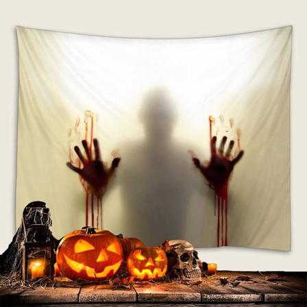 Halloween Tapestry Væghæng Dekoration Klud Gys Gys Mønster Digital Trykning Polyester Bruseforhæng Halloween Fest Dekoration Baggrund Klud (180*2