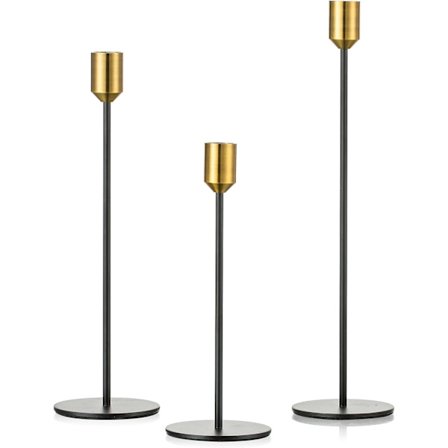 3 Ljusstakar Ljusstake Guld och Svart Metall Hög Guld Ljus