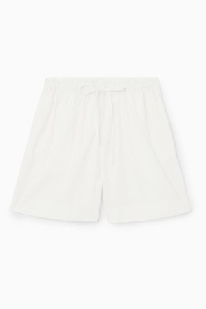 COS Damen Shorts Mit Kordelzugbund Und Raffungen - Weiss