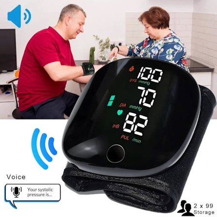 Blodtryksmåler håndled LED genopladelig hjertefrekvens stemmemeddelelse