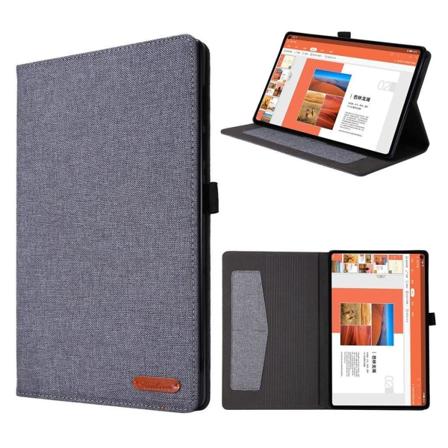 Lenovo Tab M10 FHD Plus läderfodral med tygmotiv - Grå Silvergrå
