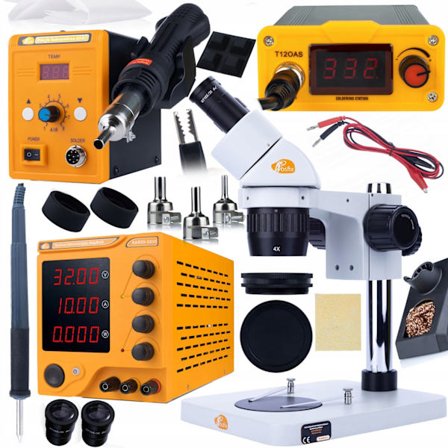 GSM Servicekit med Stereomikroskop MSGS-B-PS1 – ProTech Trio V1 | Hot-Air, T12, Nätaggregat | för Elektronikreparation