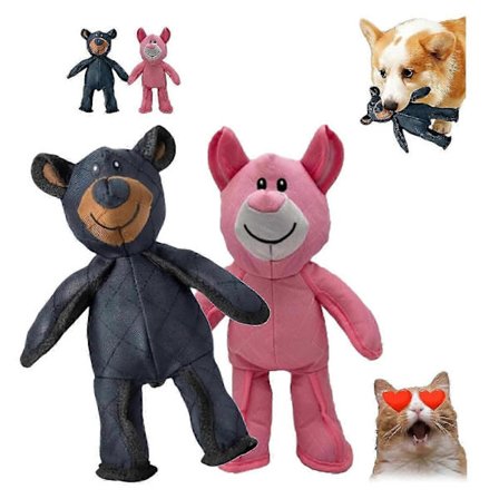 2-Pakning Uknuselig Bjørn Hundeleke - Kraftig Uknuselig Design for Aggressive Tyggere (Blå & Rosa, Ekstrem Holdbarhet)