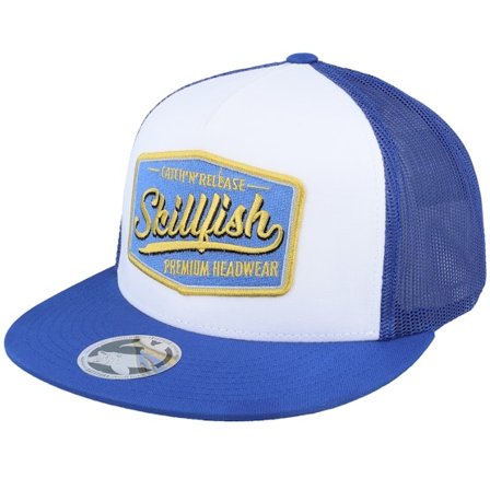 Skillfish - White trucker Caps - Premium Fishing Classic White/Royal Trucker @ Hatstore