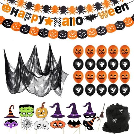 Halloween-dekorasjonssett, Happy Halloween-bannergirlander, 10 gresskar