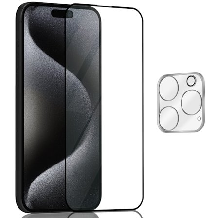 1-Pack Iphone 15 Pro Max Skärmskydd & 1-Pack linsskydd - Härdat Glas 9H - Super kvalitet 3D
