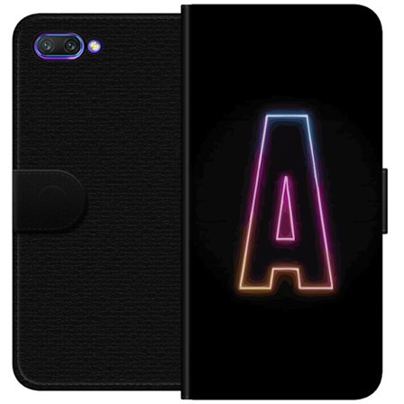 Kompatibel Tegnebogsetui til Honor Honor 10 Minimalistisk neonbogstav A i regnbuefarvet lys mod sort baggrund i moderne typografisk stil