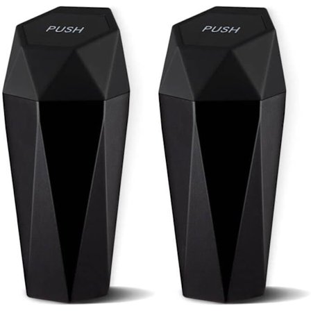 Bil søppelbøtte med lokk, diamantdesign liten automatisk bærbar søppelbøtte, enkel å rengjøre, brukt i bil hjemme kontor interiør tilbehør, 2PCS (