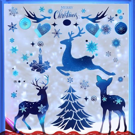 9 ark med juleklistremerker for vinduer, elgklistremerker for vinduer til jul