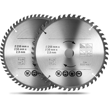 2 Pak 250 X 30mm Cirkelsavklinger, 48t & 60t Tct Tct Sah Cirkelsavklinge, Bore