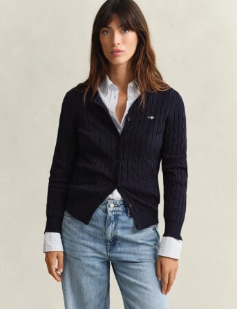 GANT Stretch Cotton Cable Cardigan - Navy - XL