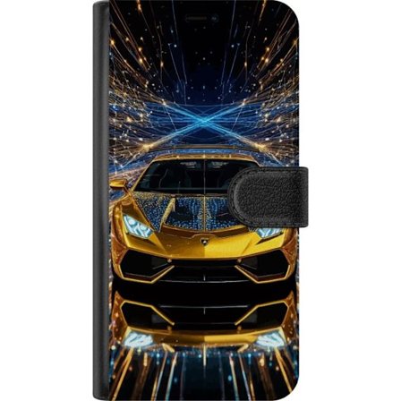 Yhteensopiva Lompakkokotelo Samsung Galaxy A26 Kultainen urheiluautoillustraatio, futuristinen luksusauto valopolkujen kera täydellinen eksklusiivisil