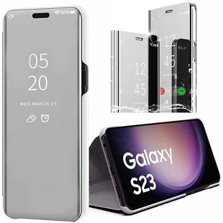 Etui til Samsung Galaxy S23 Silver Full Body Anti-ridse Stødsikkert spejl Smart Cover