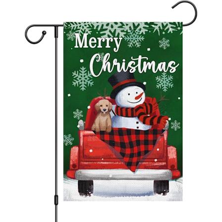 Glædelig Jul Snemand Haveflag 12x18 Dobbeltsidet, Burlap Buffalo Check Plaid Velkommen Vinter Lastbil (KUN FLAG)