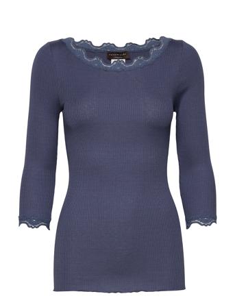 Silk T-Shirt Boat Neck Regular W/Vi Langærmet T-shirt Blå Rosemunde