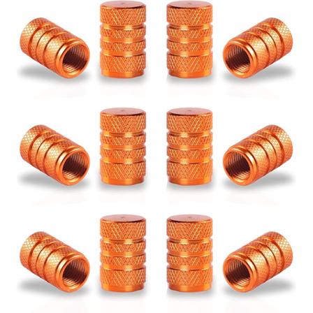 12 st Däckventilkåpor, Universal Aluminiumlegering Ventilkåpor för Bilar, Lastbilar, Motorcyklar, Cyklar, Hållbara och Snygga (Orange)