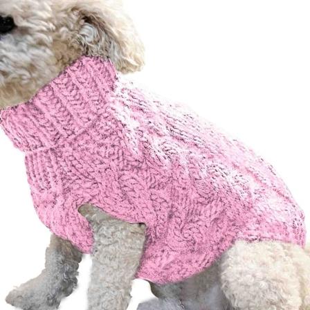 Enkel varm genser med turtleneck til katt og hund - strikket kjæledyrklær til høst og vinter - WELLNGS Pink XL