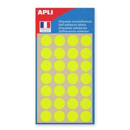 Signaletiketter - AGIPA - Rund 15 mm - Fluorescerande gul - Permanent lim - Blandat
