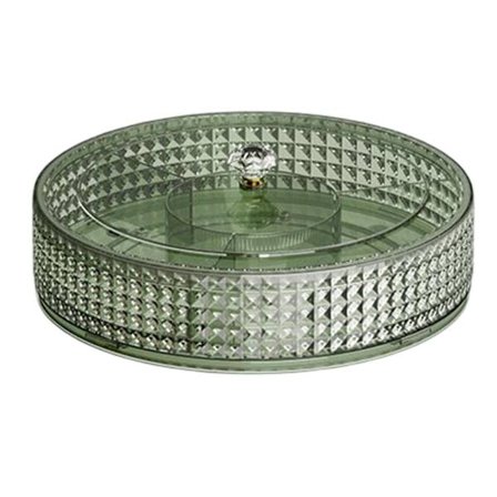 Frugtfad, med låg, rund fad til fødevarer, opbevaringsboks med rum, gennemsigtig arrangør til slik, frugt, nødder, snacks