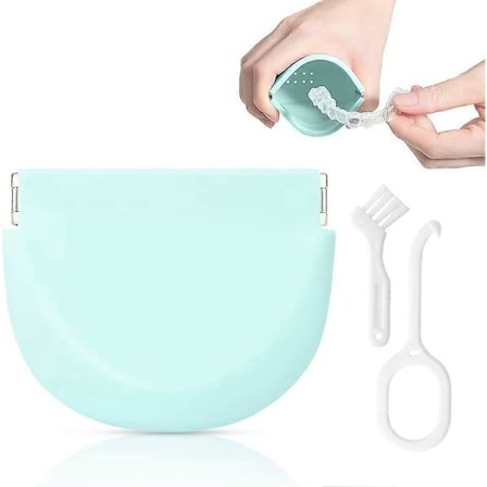 Bøjle Etui, Beskyttende Boks med Udluftningshuller til Ortodontiske Bøjler, Transportabel Sportsbøjle, Leveres med Vælger og Rensebørste (Blå)