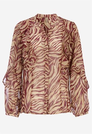 Soyaconcept - Skir bluse med volanger i rød/beige/mønstret for damer i størrelse M (40) - Cellbes