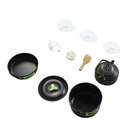 Utomhus köksset i aluminiumoxid med tillbehör, kastruller, gryta, messkit för 1 till 3 personer, camping