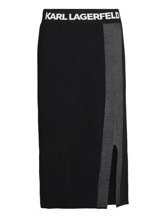 Lightweight Fine Knit Skirt Knælang Nederdel Sort Karl Lagerfeld