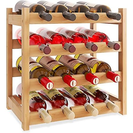 Bambus Vinstativ, 16 Flasker Display Holder, 4-etagers Fritstående Opbevaringshylder Til Køkken, Spisekammer, Kælder, Bar(4-etagers)