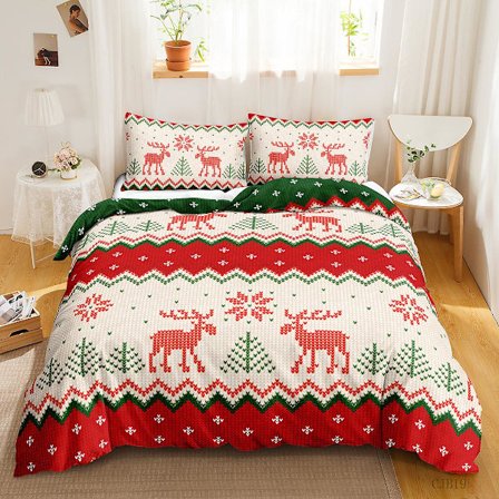 Joulu Hirvi Joulupukki 3D-painettu Vuodevaatesetti Pussilakana Peittopäällinen Tyynyliina Lasten Lahja Väri 4