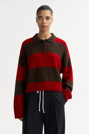 Soft Goat - Striped polo shirt - S - Mocha