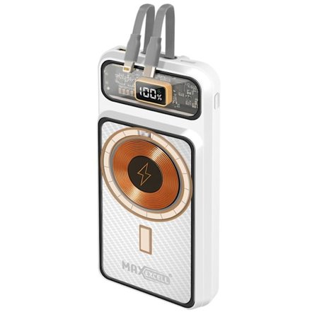 Powerbank - MAX EXCELL - MagSafe 10000mAh - USB 22.5W - Integroitu USB-C- ja Lightning-kaapeli - Valkoinen