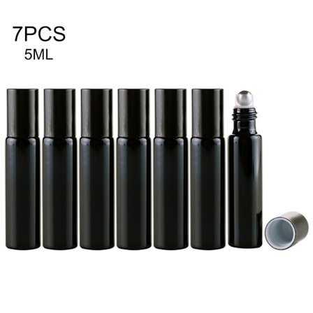 7 stk. Genopfyldelig Parfume Flaske Glas Æterisk Olie Roller Flasker Bærbare Letvægts Tomme Roll On Flasker til Rejser 5ml Sort