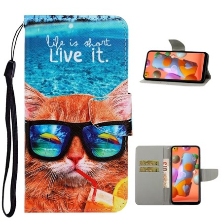 Wonderland Samsung Galaxy A11 flip kotelot - Ihana kissa silmälasit