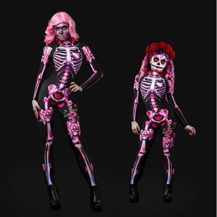 Kvinnor Bodycon Halloween 3D Skeleton Skull Bone Printed