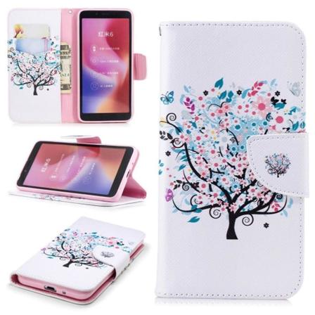 Xiaomi Redmi 6 mobilfodral syntetläder silikon stående plånbok – Blomträd multifärg