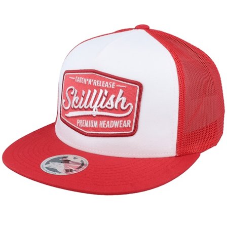 Skillfish - White trucker Caps - Premium Fishing Classic White/Red A-frame Trucker @ Hatstore