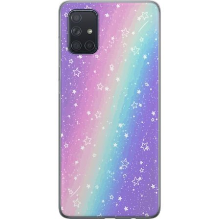 Kompatibel Mobilcover til Samsung Galaxy A71 Rainbow-farvet pastelbaggrund med hvide stjerner og glitrende prikker i blød overgang
